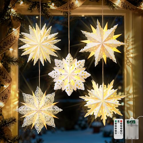 2 Pack 17.7” Hanging Paper Star Lantern with LED Lights I200