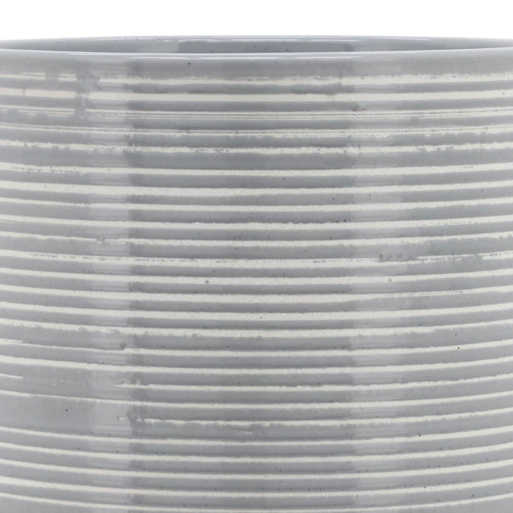 10" Round Striped Ceramic Planter On Stand E530923