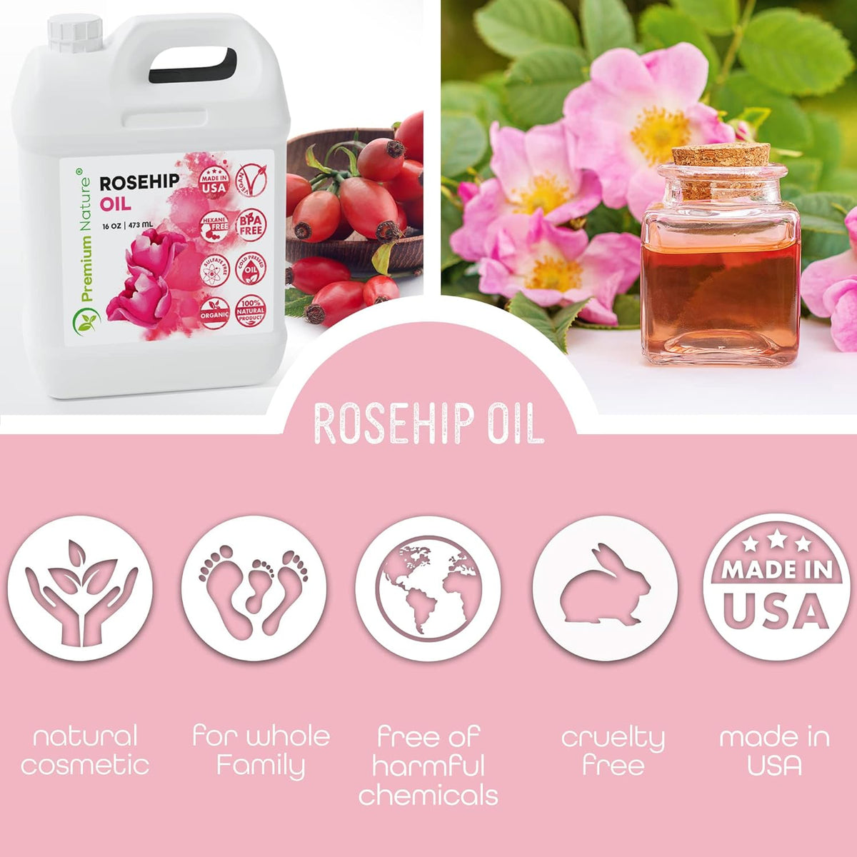 16oz Cold Pressed Unrefined Rose Hip Seed Oil G1006