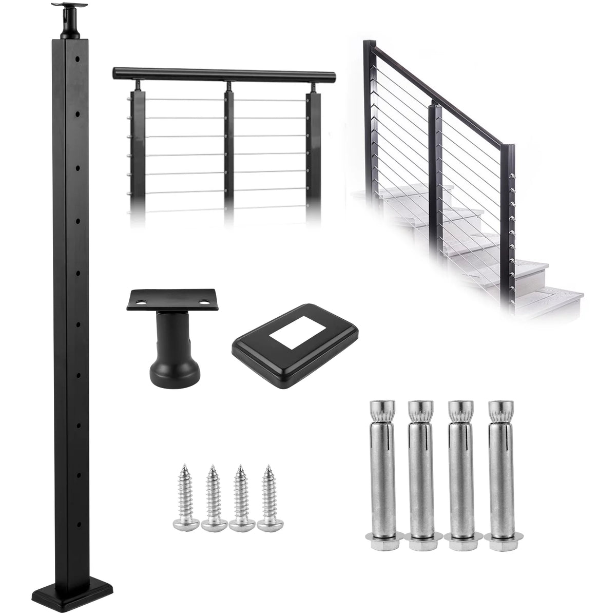 Black Cable Railing Post V31913