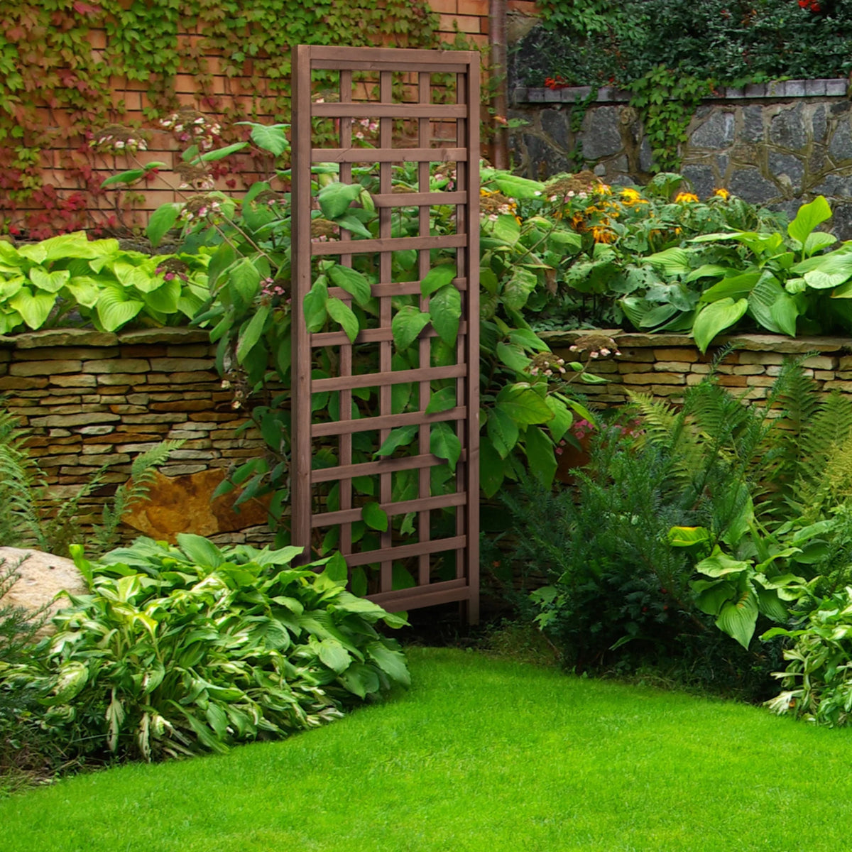 Walnut-Tone Square Lattice Trellis F1132