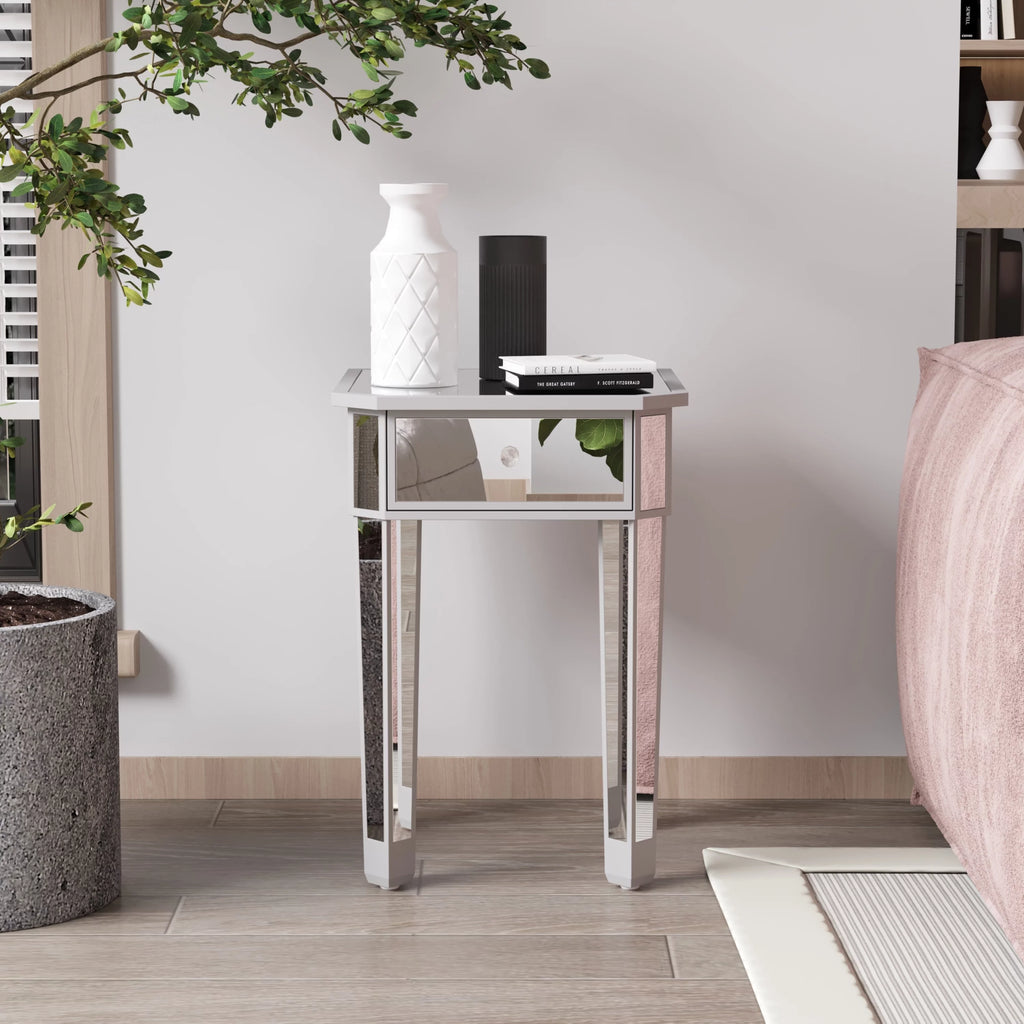 Mirrored Nightstand End Table with Drawer E5785