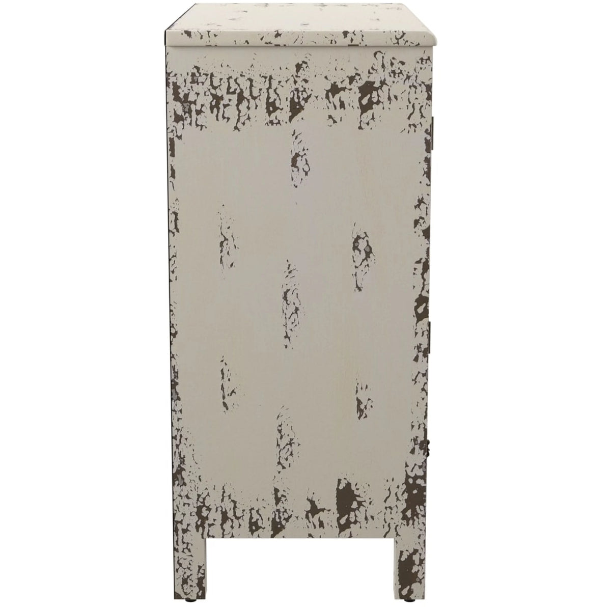 Distressed White 2-Door 2-Drawer Wood and Iron Console Table N56947