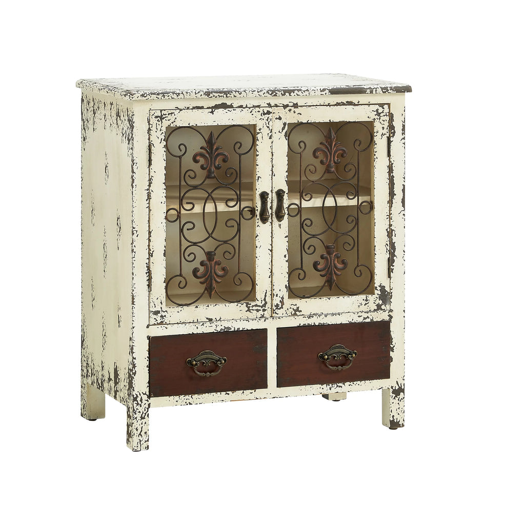 Distressed White 2-Door 2-Drawer Wood and Iron Console Table N56947