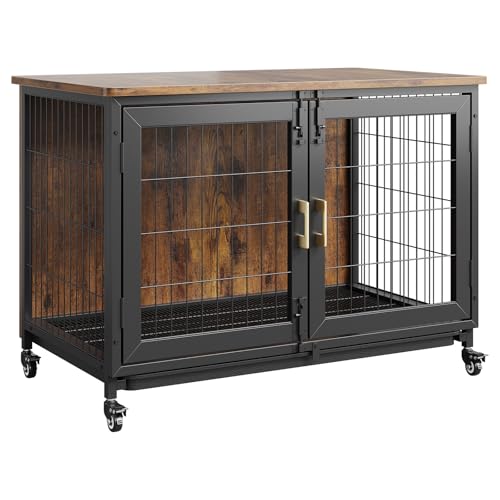 37.5 Inch Wooden Dog Crate with Wheels T60175