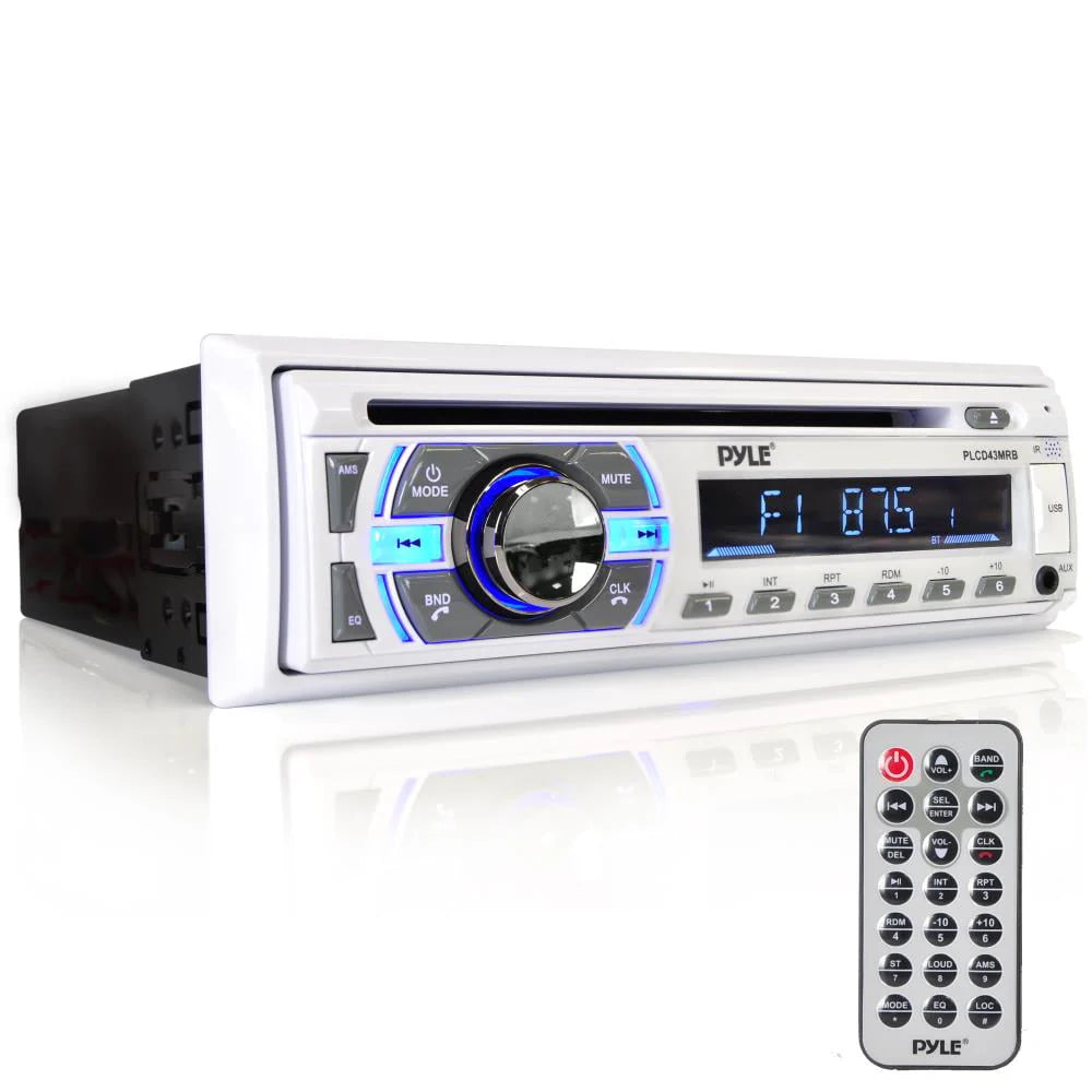 White Single DIN Marine Bluetooth Stereo Receiver & CD Player J55217