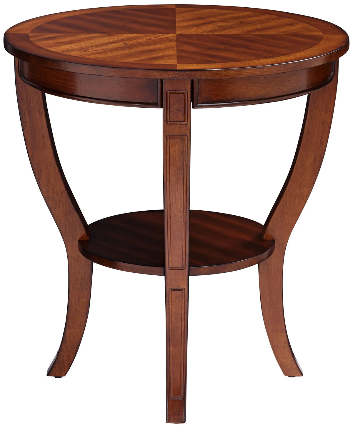 Vintage Cherry Wood Round Side Table with Lower Shelf N62122