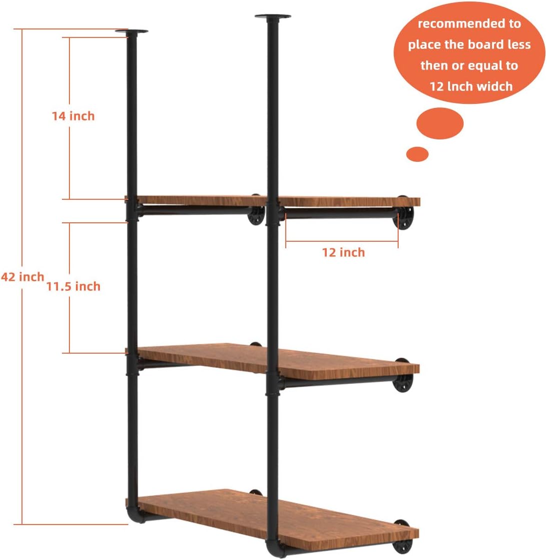Industrial Wall Mount Iron Pipe Shelving 5 Tier Black G44671
