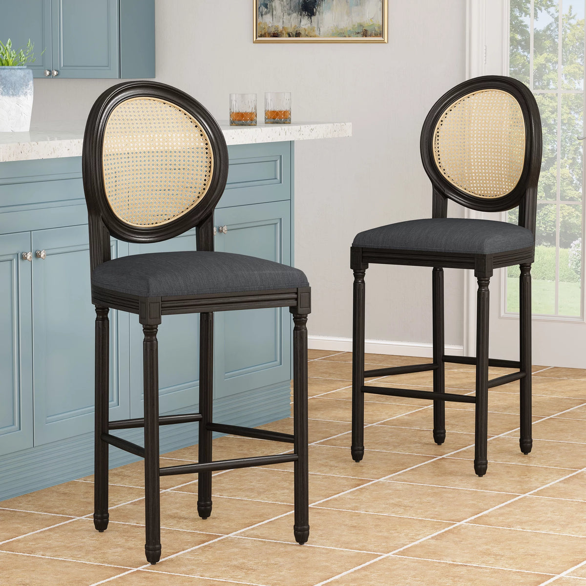 Upholstered Wood Barstools Set of 2 X512