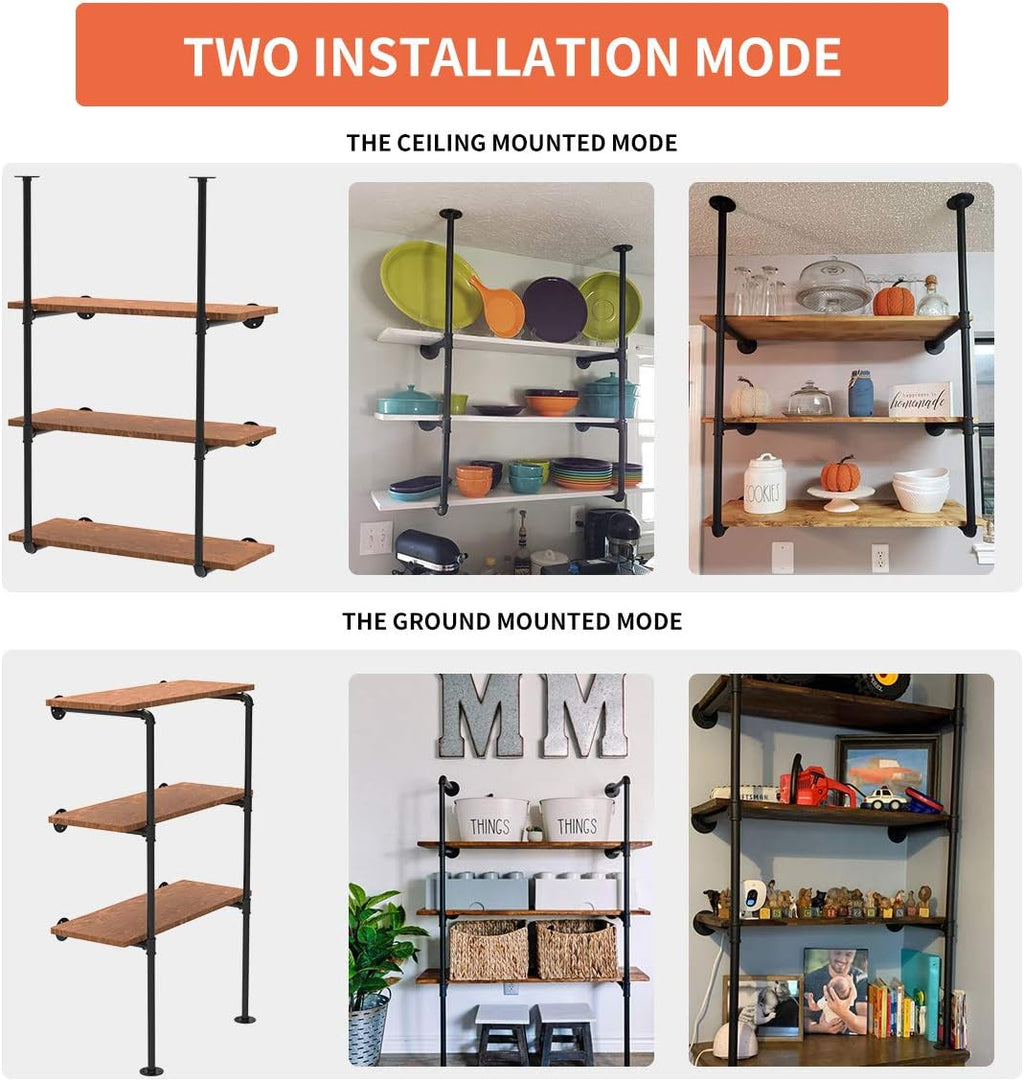 Industrial Wall Mount Iron Pipe Shelving 5 Tier Black G44671