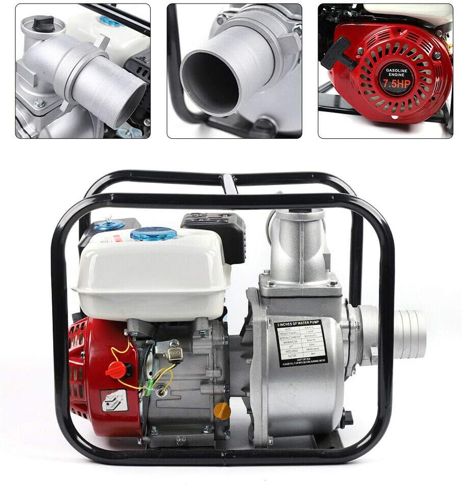 Gasoline Water Pump 3 Inch 210CC 7.5 HP Heavy Duty Semi-Trash Clean Water Pump A5354