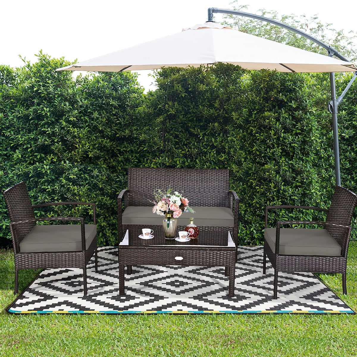 4 Pc Outdoor Patio Rattan Furniture Set A84472