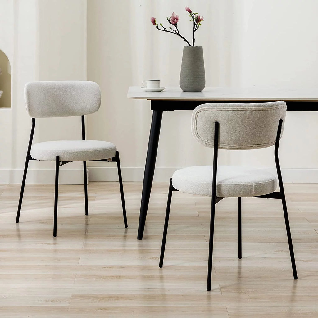 Set of 2 Boucle Upholstered Dining Chairs with Black Metal Legs D664091