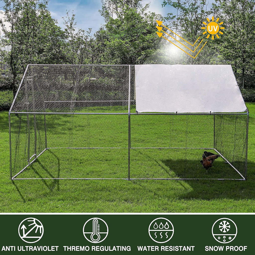 Large Metal Chicken Coop with Waterproof & Anti-UV Cover, Galvanized Steel (9.8' x 13.1' x 6.5') C136