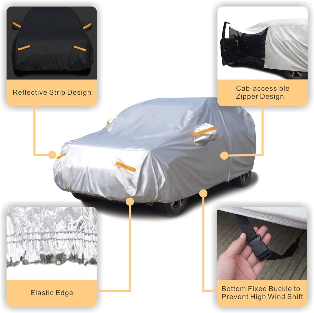 6 Layers Waterproof Outdoor Full Car Cover with Zipper Cotton D9464