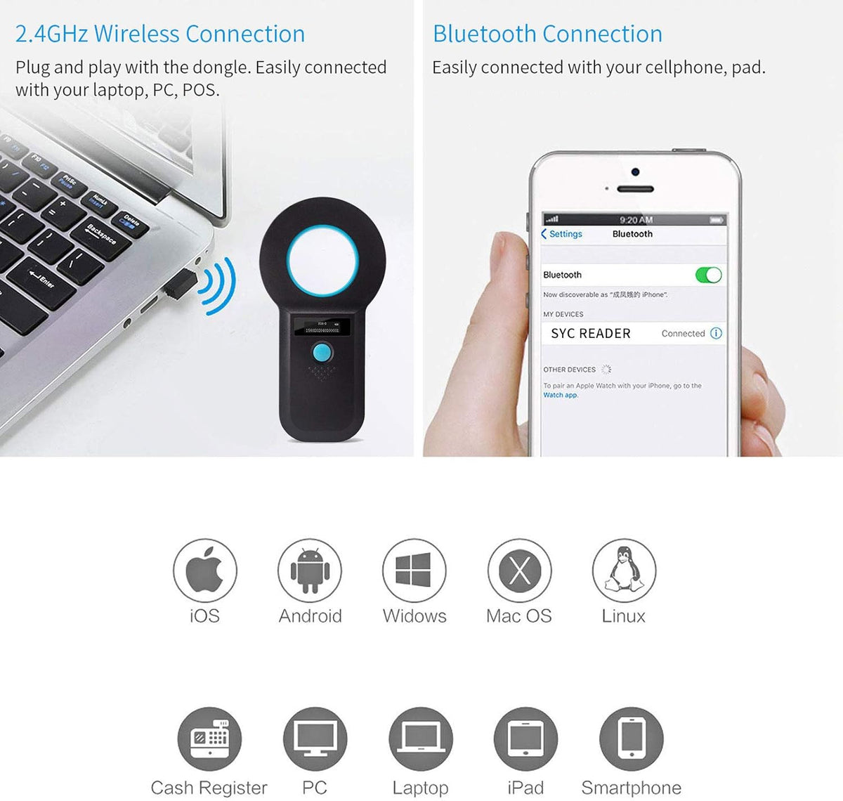 Bluetooth Animal Microchip Tag Reader Scanner T416