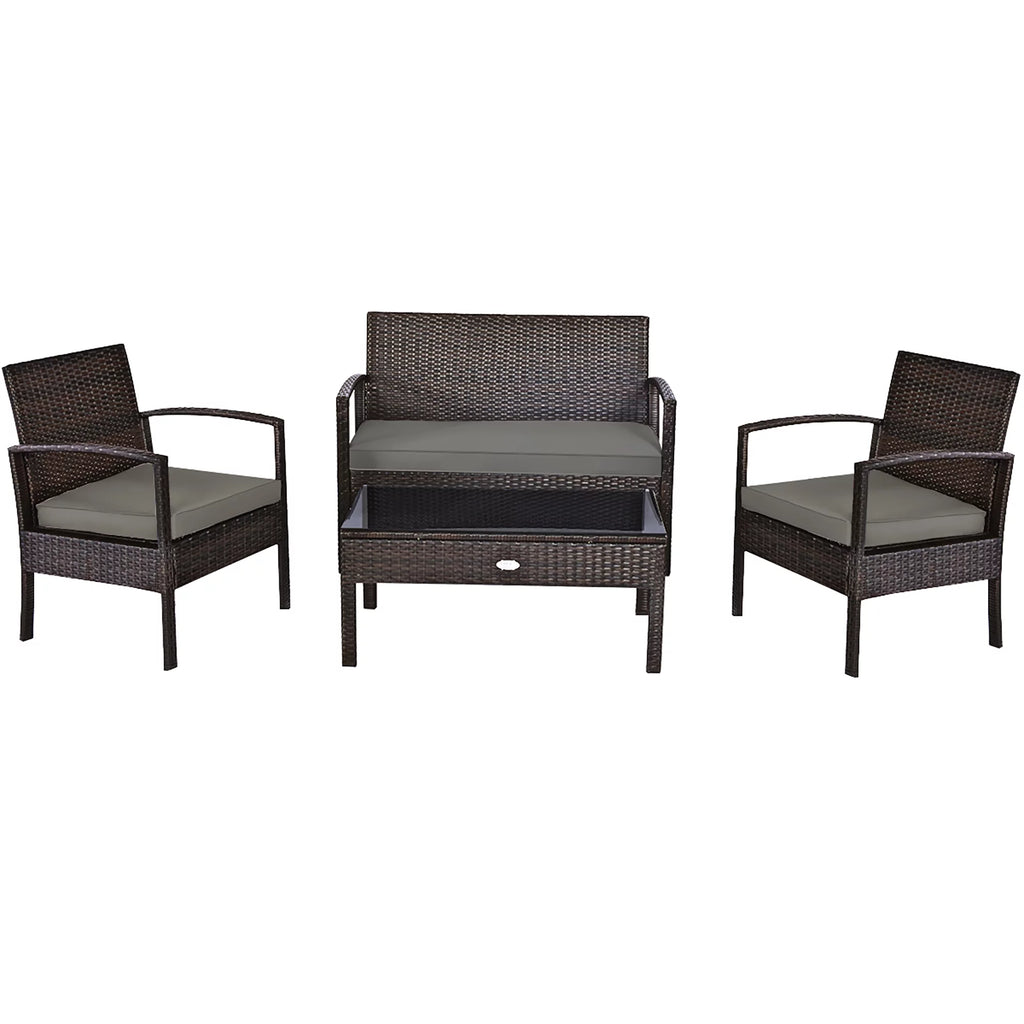 4 Pc Outdoor Patio Rattan Furniture Set A84472