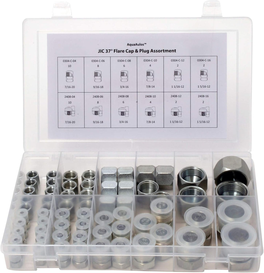 64 Pcs Galvanized Steel Flare Thread Cap & Plug Assortment Kit O354