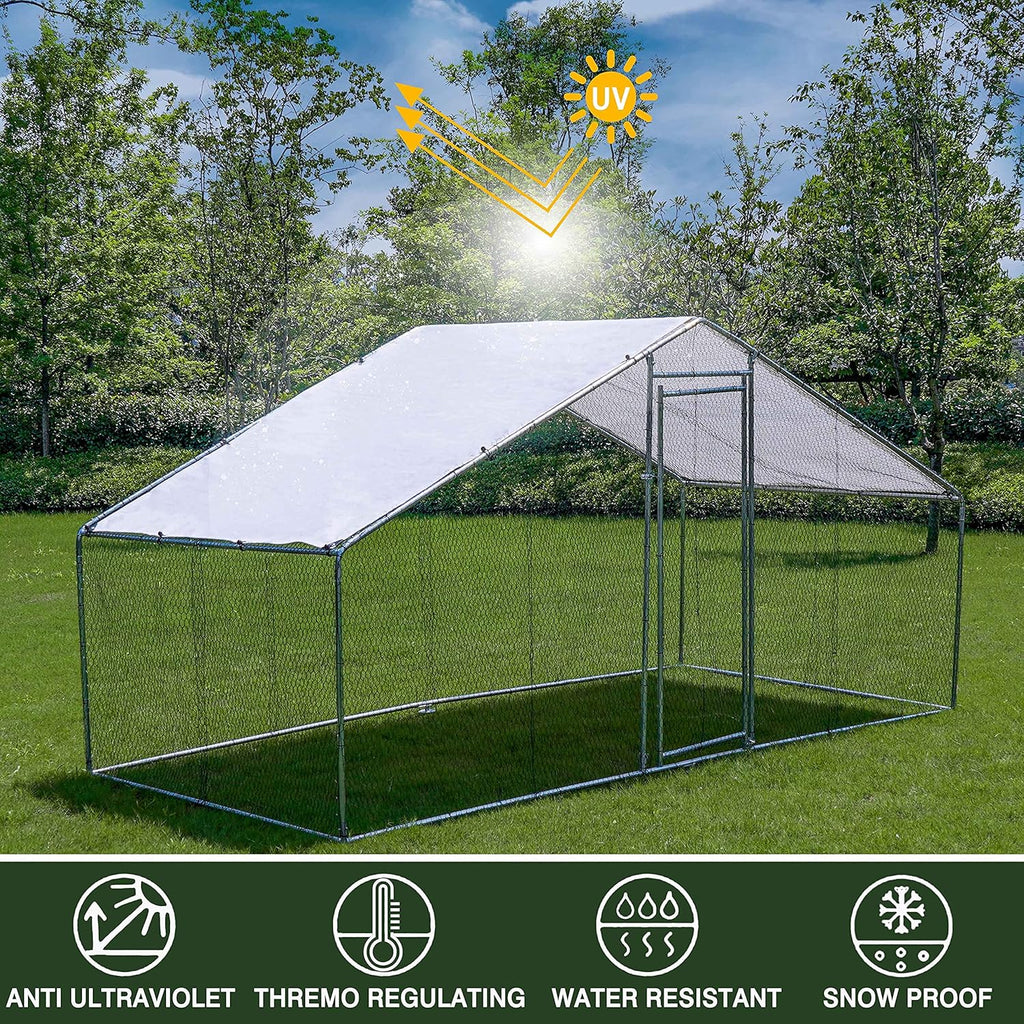 Large Metal Chicken Coop with Waterproof & Anti-UV Cover, Galvanized Steel (9.8' x 13.1' x 6.5') C136