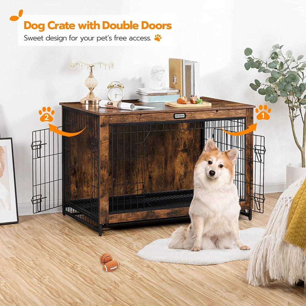 Large Wooden Dog Crate Furniture with Pull-Out Tray R92211