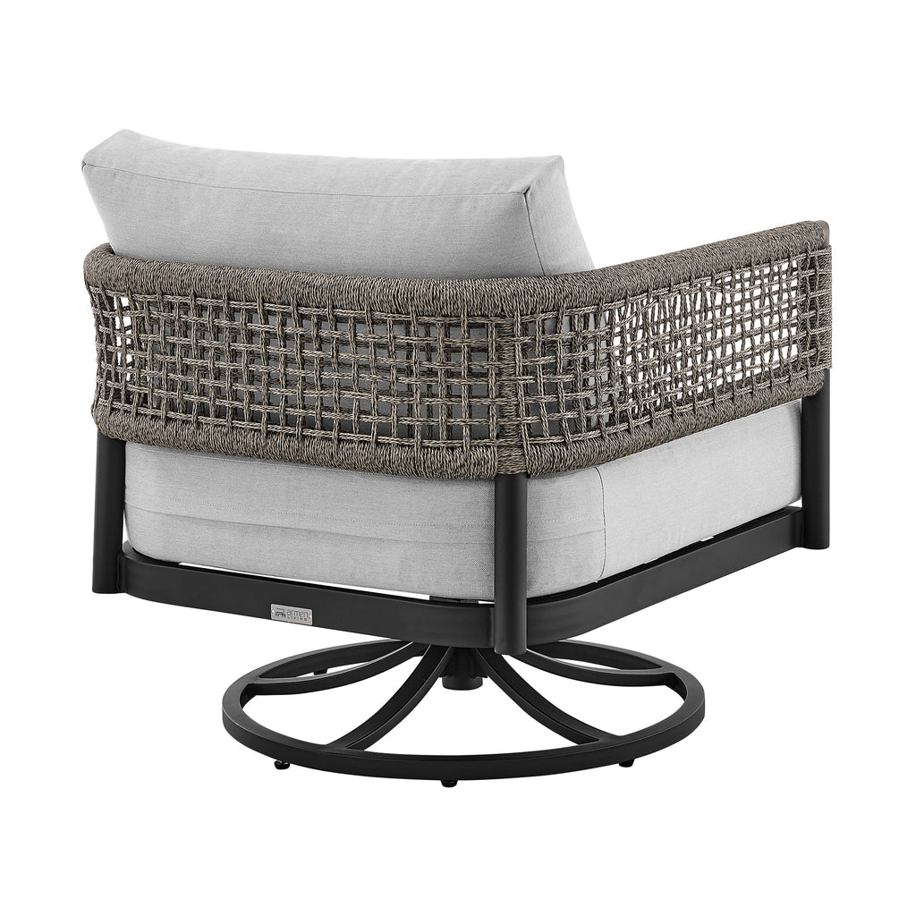 Black Aluminum Grey Rope Swivel Rocking Chair with Cushions C913555