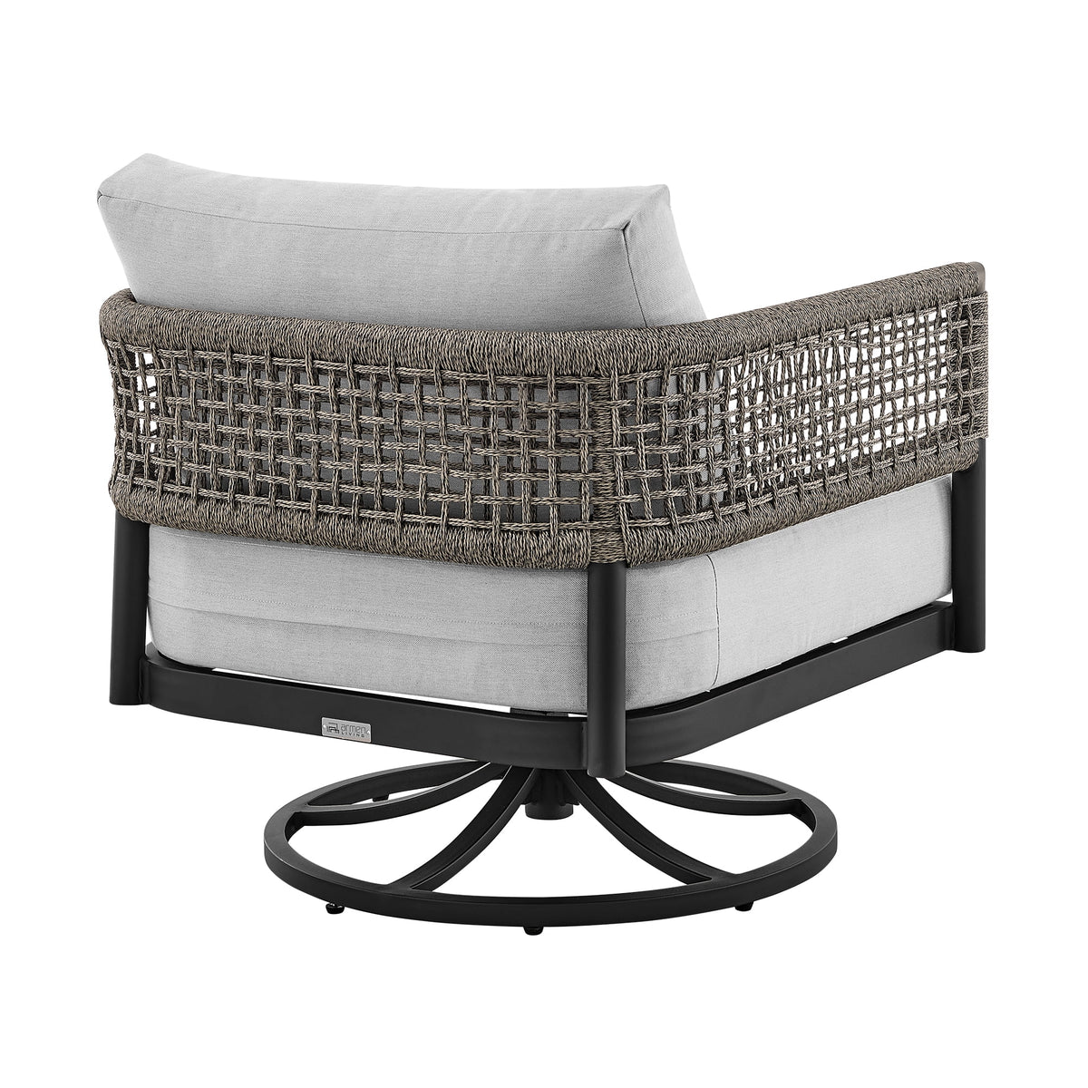 Black Aluminum Grey Rope Swivel Rocking Chair with Cushions C913555