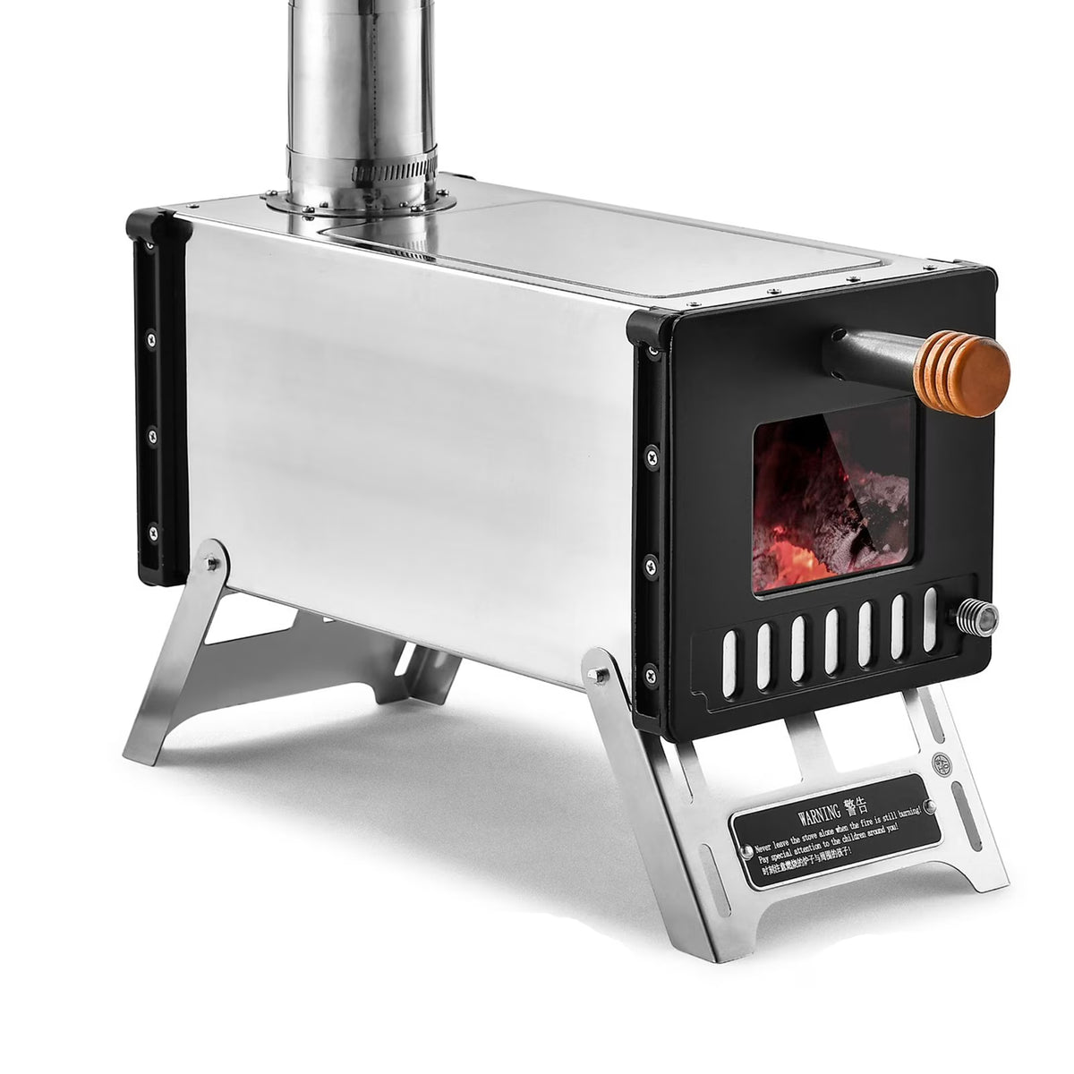 Stainless Steel Portable Camping Wood Burning Stove with Chimney Pipes T7515