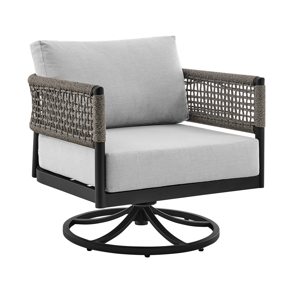 Black Aluminum Grey Rope Swivel Rocking Chair with Cushions C913555
