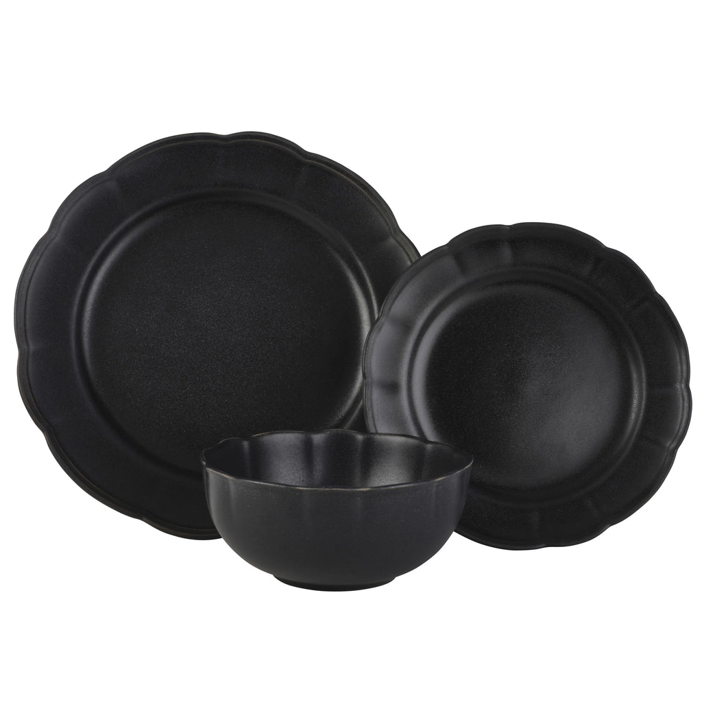Black 12 Piece Stoneware Dinnerware Set S98573