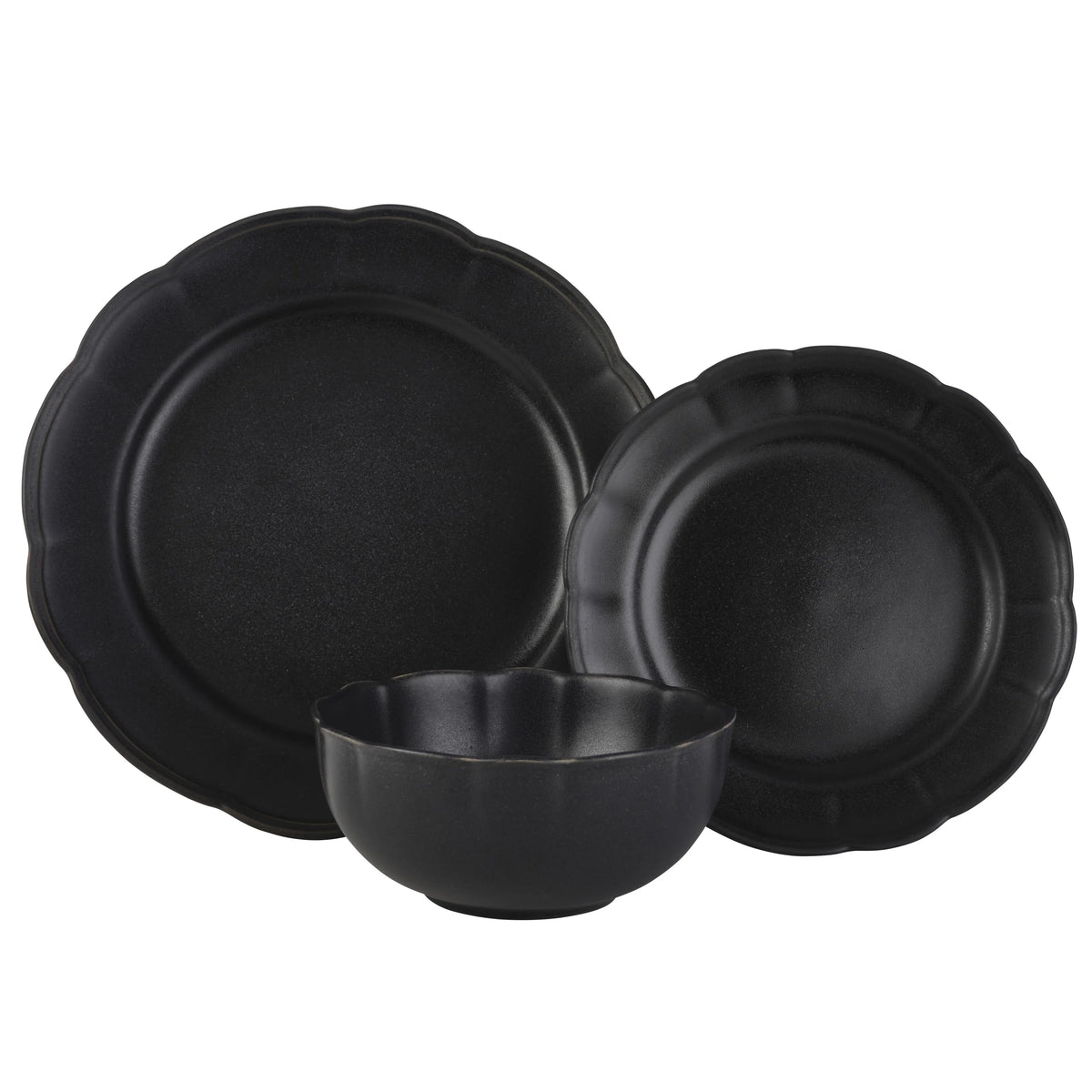 Black 12 Piece Stoneware Dinnerware Set S98573