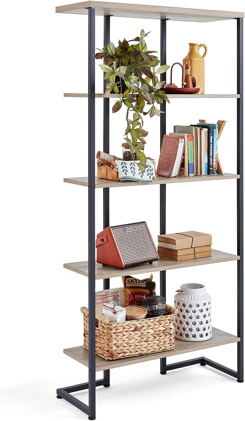 Tall Bookshelf with 5 Shelves Finished Wood Bookcase B9281