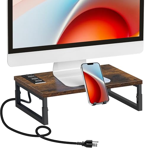 Monitor Stand Riser with Charging, Adjustable Computer Desk Organizer with Phone Holder W702