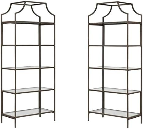 2 Piece 5 Shelf Metal Bookcase Set in Bronze B948076