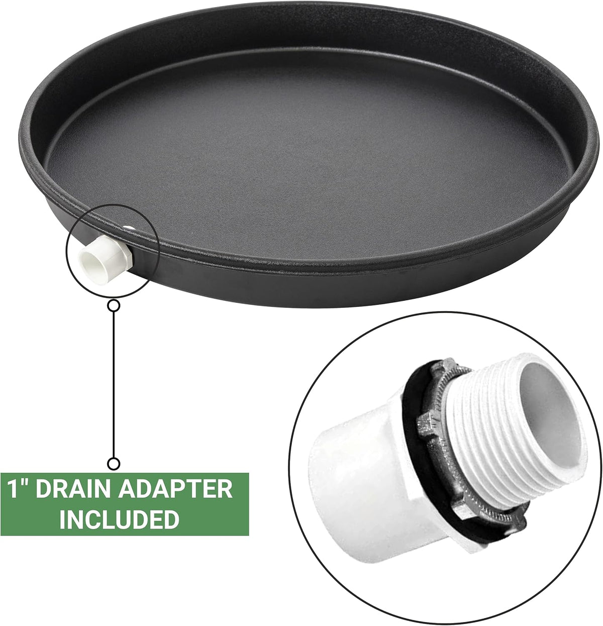 Black Round Water Heater Drain Pan with Drain Adapter, Pack of 2 Y8822