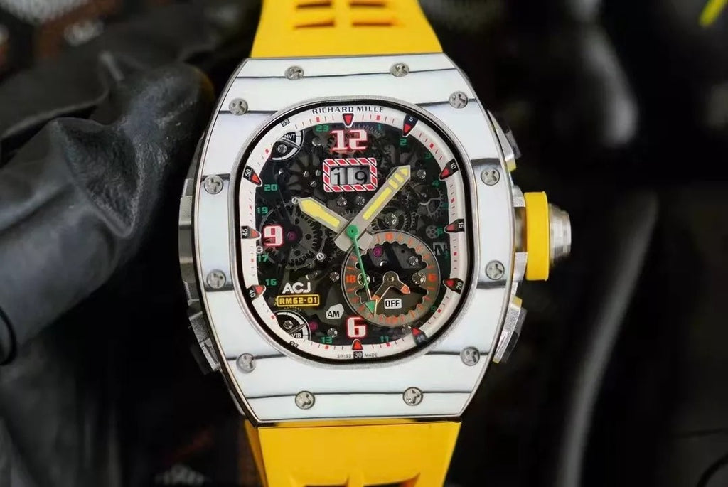 White Bezel Yellow Rubber Strap Tourbillon H56426