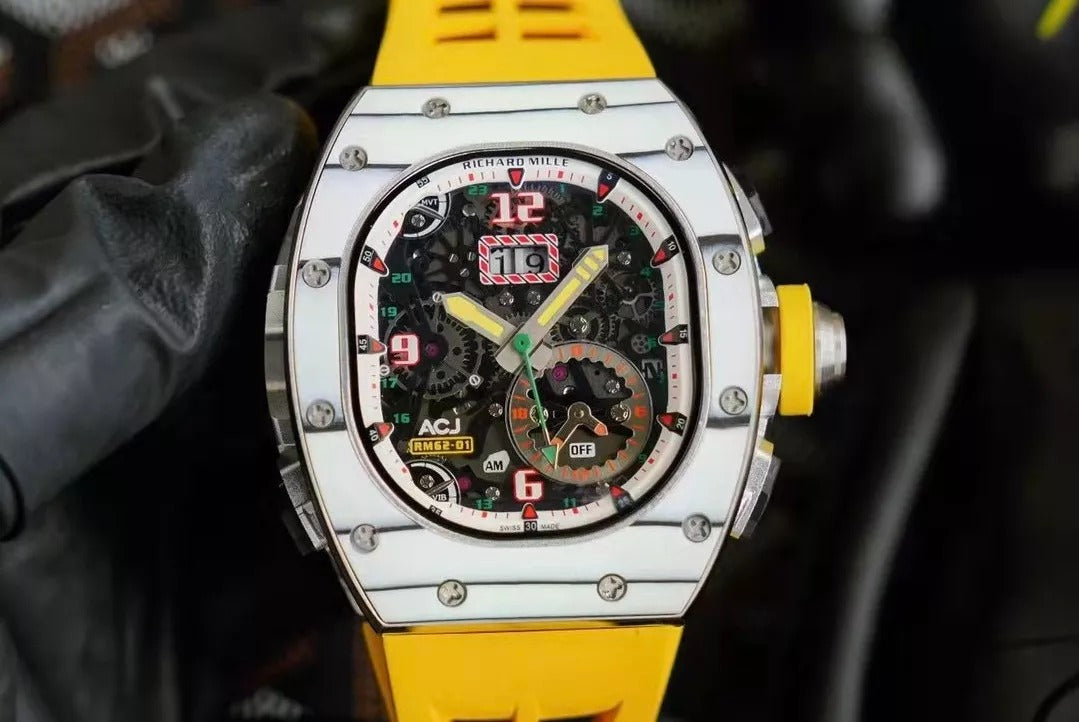 White Bezel Yellow Rubber Strap Tourbillon H56426