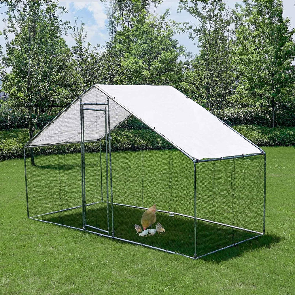 Large Metal Chicken Coop with Waterproof & Anti-UV Cover, Galvanized Steel (9.8' x 13.1' x 6.5') C136