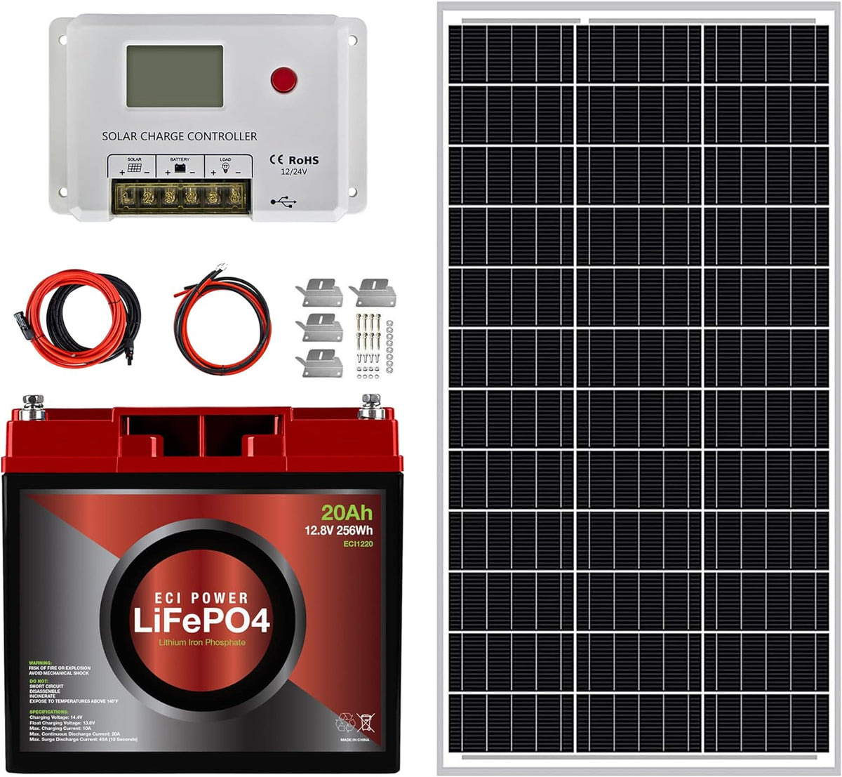 100W 12V Solar Power Kit with 20Ah LiFePO4 Battery T3462
