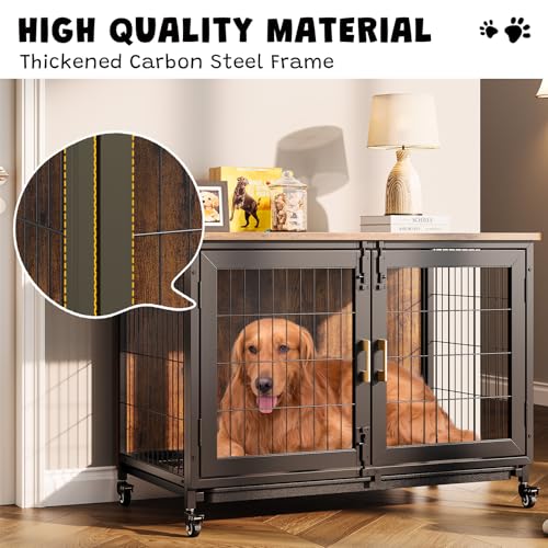 37.5 Inch Wooden Dog Crate with Wheels T60175