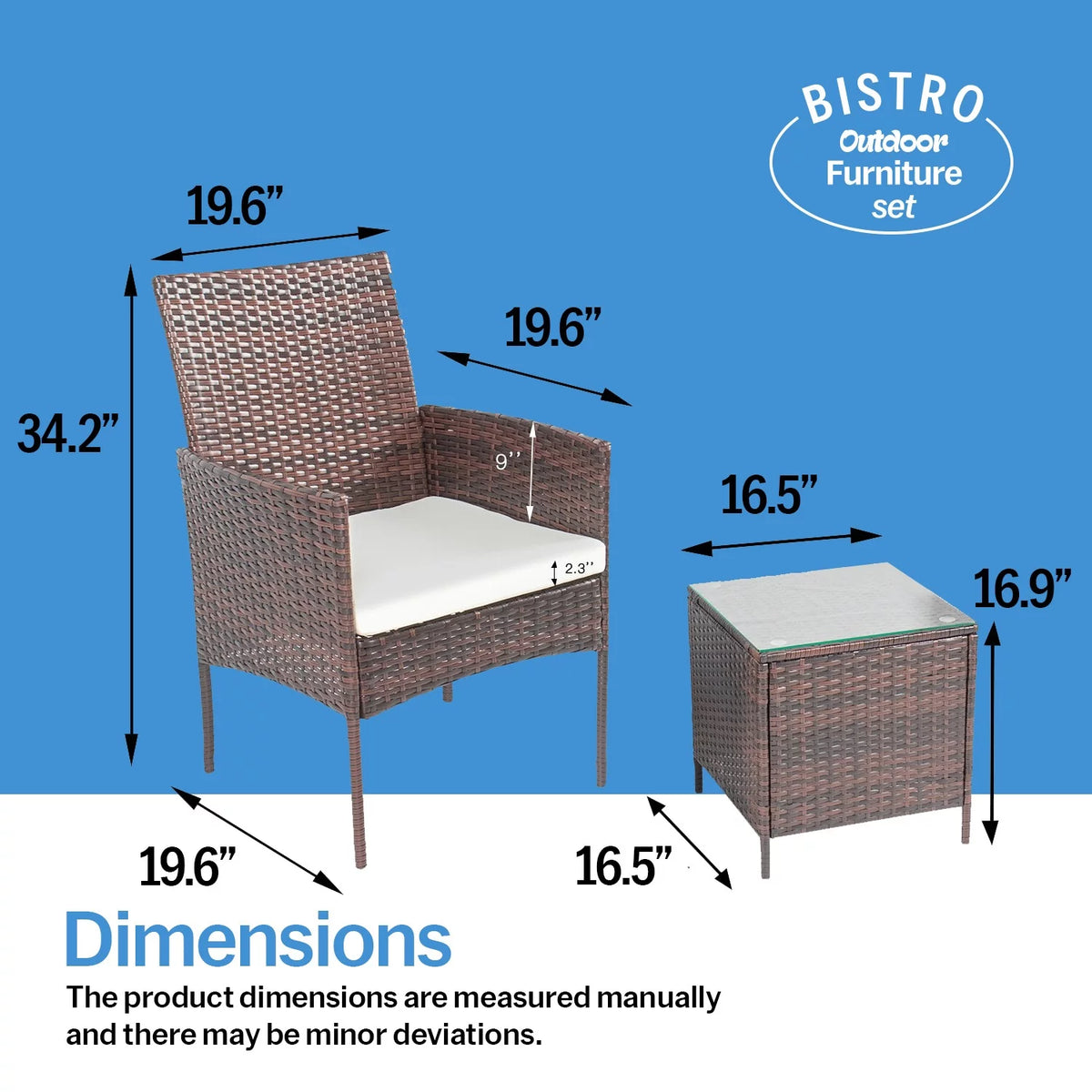3 Piece Rattan Bistro Patio Furniture Set I343475