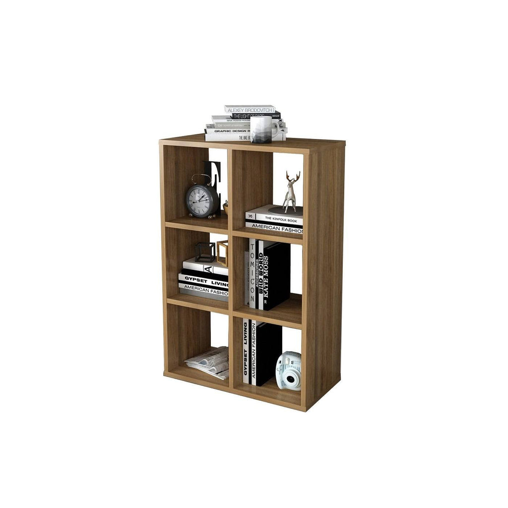 Walnut Cube Shape Bookcase 6 Open Storage L298246