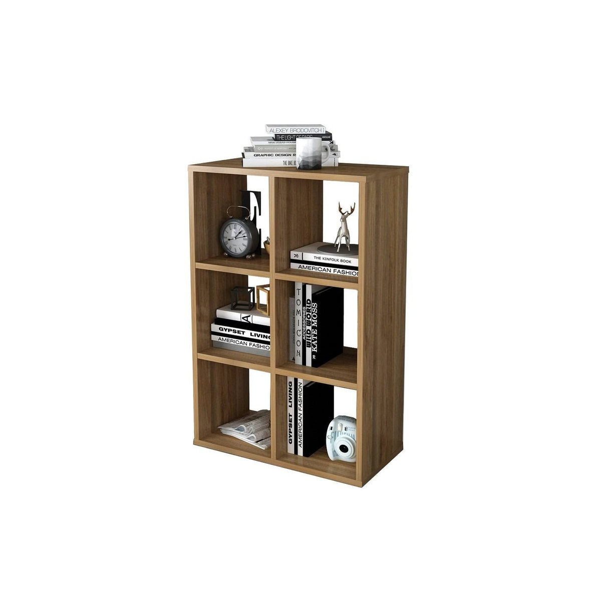 Walnut Cube Shape Bookcase 6 Open Storage L298246