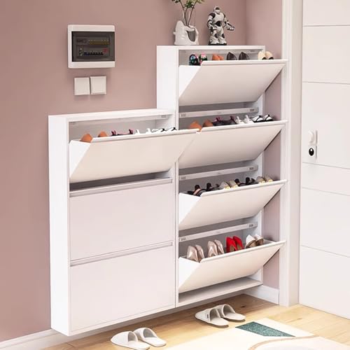 Gray Wall Mounted Shoe Cabinet with Flip Drawers I9106