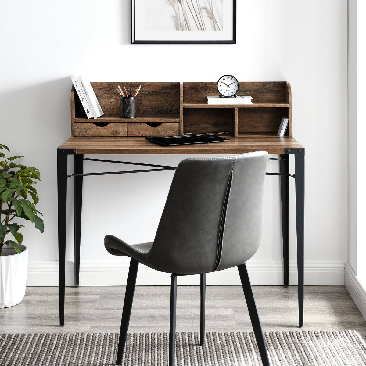 Reclaimed Barnwood Writing Desk with Small Hutch W718490