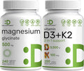 Magnesium Glycinate 500mg Veggie Capsules & Vitamin D3 5,000iu + K2 100mcg Softgels R656