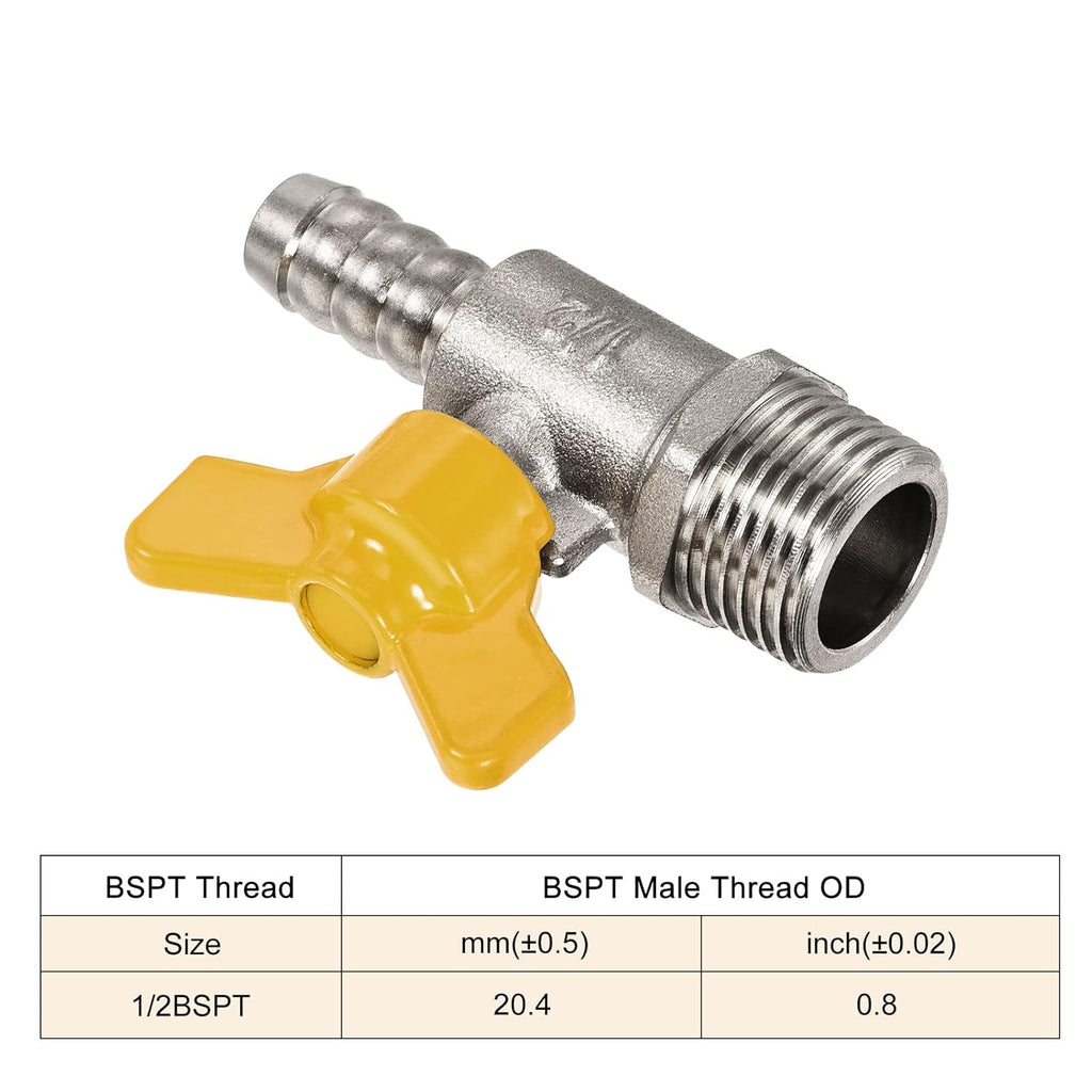 Brass Ball Valve 1/2BSPT Male 180 Degree Lever Handle Pack of 2 T73786