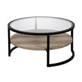 Modern Round Metal Coffee Table with Oak Shelf J541059