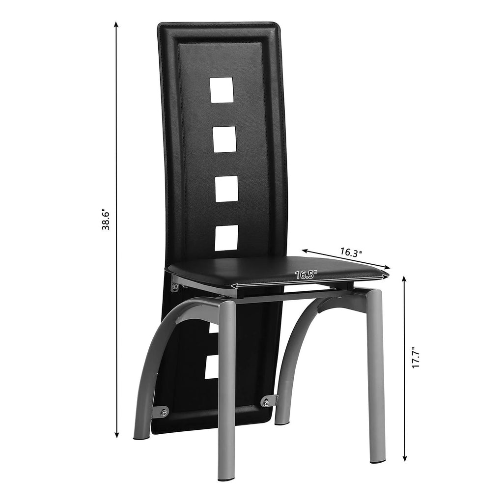 Transparent & Black Tempered Glass Dining Table Set with 4pcs Chairs L141