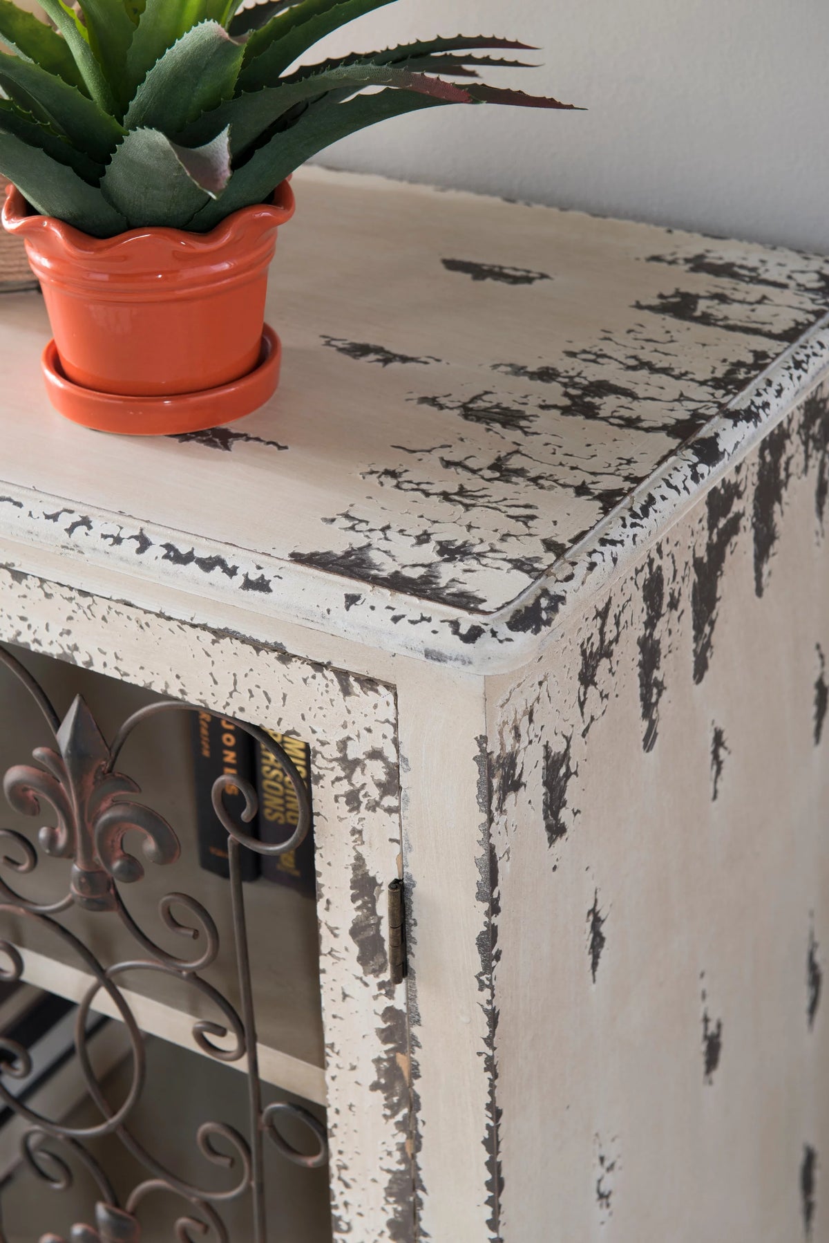 Distressed White 2-Door 2-Drawer Wood and Iron Console Table N56947