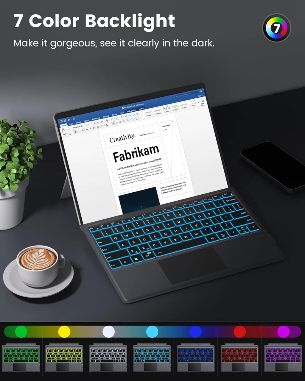7 Color Backlight Detachable Wireless Keyboard with Trackpad Q98934